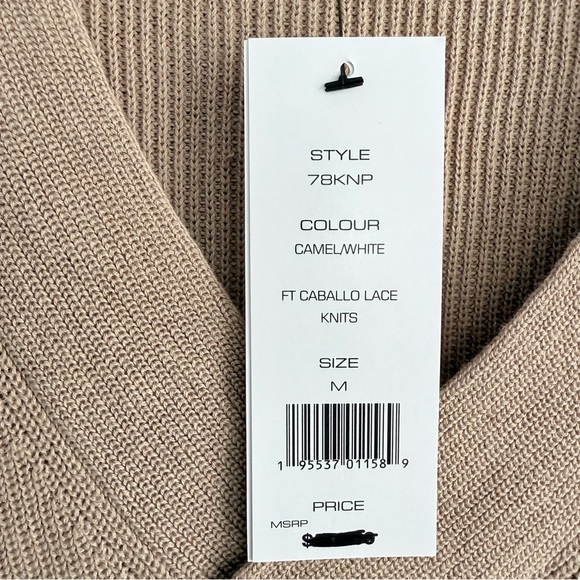 NWT FRENCH CONNECTION Caballo Sweater Camel / White M Knit Floral Lace Sleeves - Picture 9 of 15